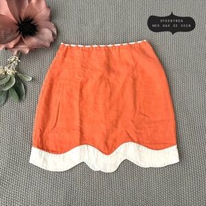 STAUD Arianna Linen Scalloped Skirt Orange Era
